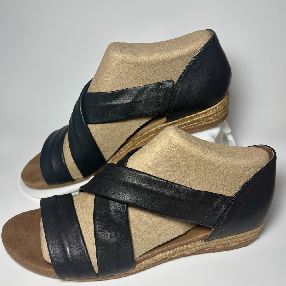 Gaimo Nunco Sandals Espadrilles Black Leather Wedge US 8-8.5 EU 39 Women Spain